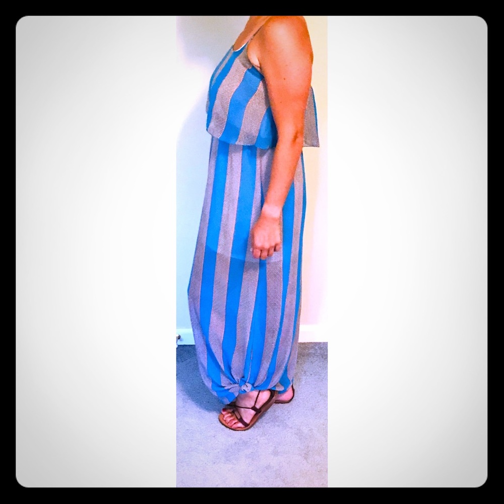 Blue polyester, Printed Maxi Dress